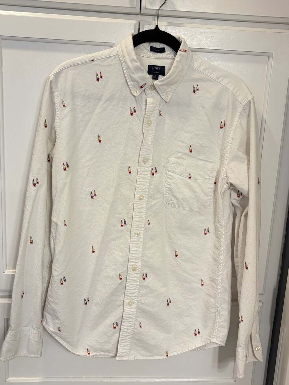 J. Crew Slim Oxford Sailboat Embroidered Button Down Shirt M Coastal Preppy